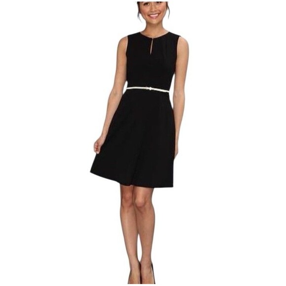 Calvin Klein Flare Dress Women's Small Keyhole Front Sleeveless Black (NO BELT) - Picture 1 of 12